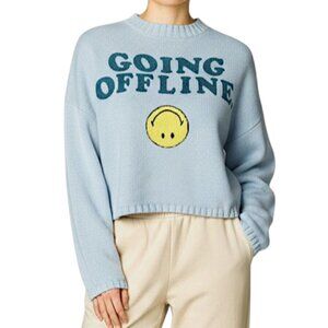 Moon & Madison Going Offline Blue Smiley Pullover Sweater Women's Size XS